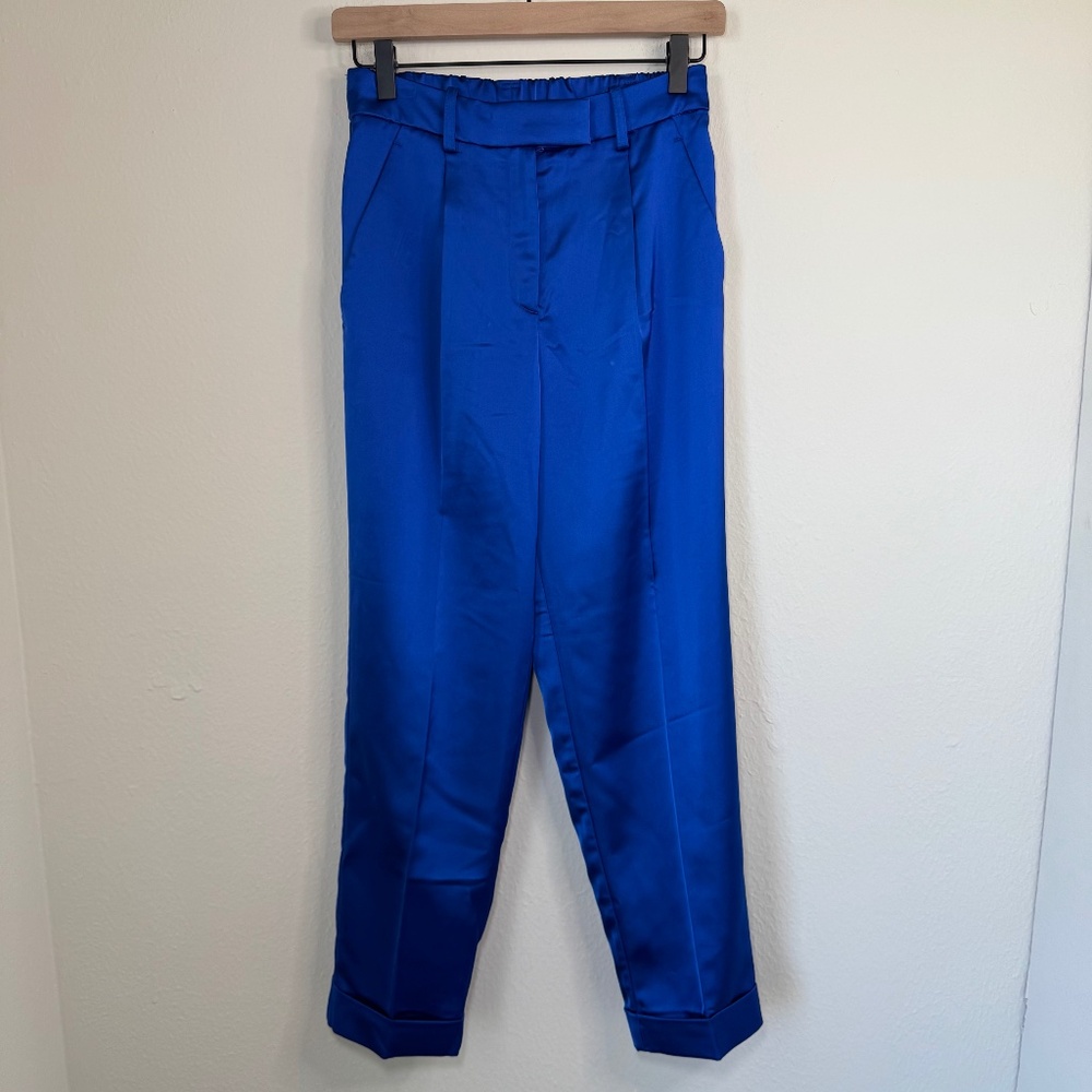 Reiss Pants Women's Size 0R Blue Satin Dress Y2K Retro Trousers